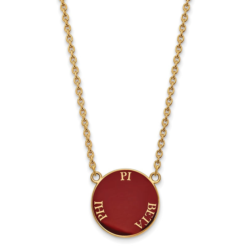 Gold Plated Sterling Silver Logoart Pi Beta Phi Sorority Text Large Color Enamel Pendant 18 Inch Necklace