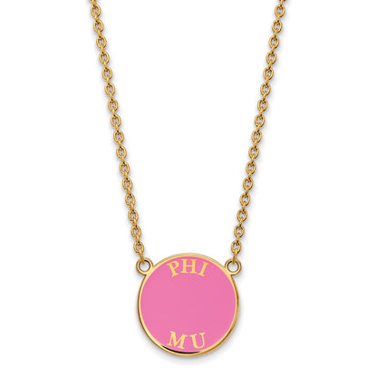 Gold Plated Sterling Silver Logoart Phi Mu Sorority Text Large Color Enamel Pendant 18 Inch Necklace