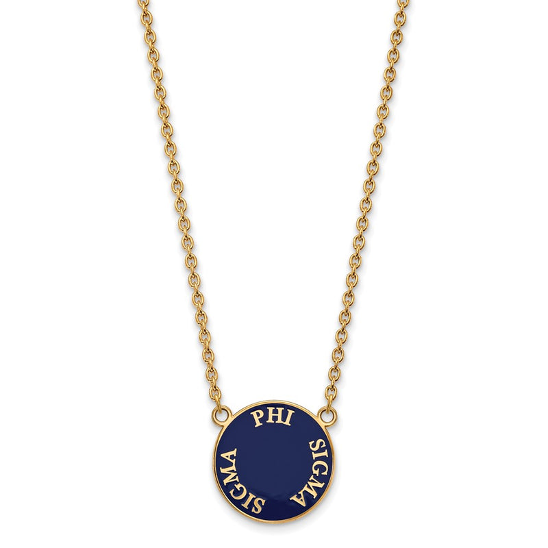 Gold Plated Sterling Silver Logoart Phi Sigma Sorority Text Large Color Enamel Pendant 18 Inch Necklace