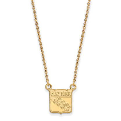 Gold Plated Sterling Silver Nhl Logoart New York Rangers Small Pendant 18 Inch Necklace
