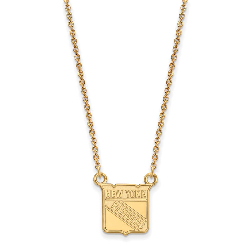 Gold Plated Sterling Silver Nhl Logoart New York Rangers Small Pendant 18 Inch Necklace