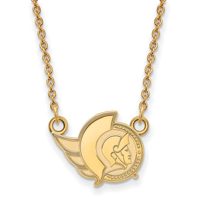 Gold Plated Sterling Silver Nhl Logoart Ottawa Senators Small Pendant 18 Inch Necklace