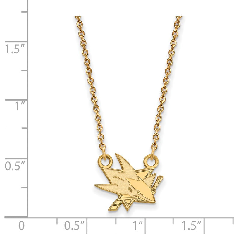 Gold Plated Sterling Silver Nhl Logoart San Jose Sharks Small Pendant 18 Inch Necklace
