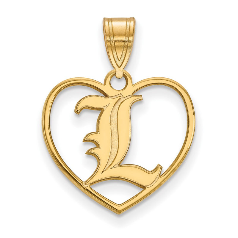 Gold Plated Sterling Silver Logoart University Of Louisville Letter L Heart Pendant