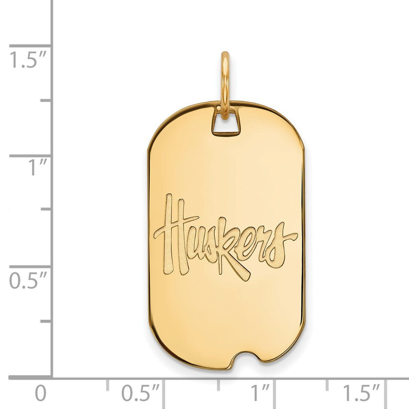 14K Yellow Gold Logoart University Of Nebraska Huskers Small Dog Tag Pendant