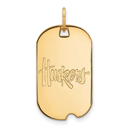 14K Yellow Gold Logoart University Of Nebraska Huskers Small Dog Tag Pendant