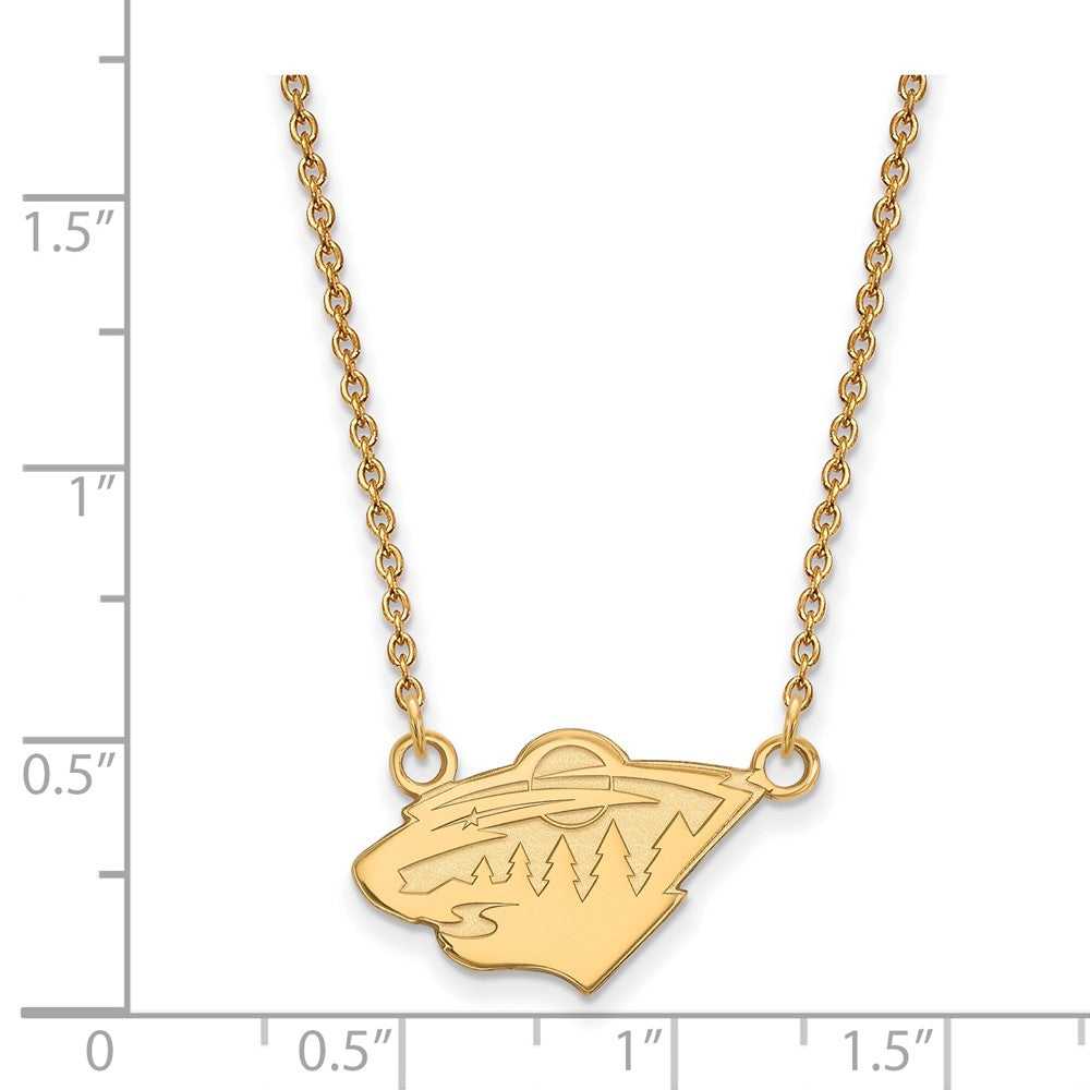 Gold Plated Sterling Silver Nhl Logoart Minnesota Wild Small Pendant 18 Inch Necklace