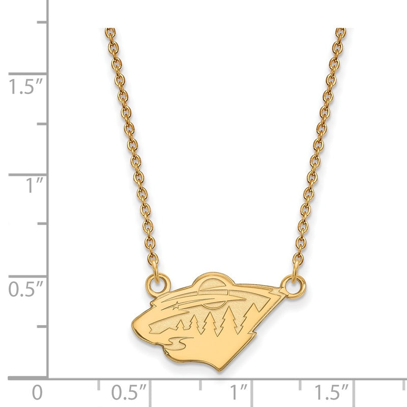 Gold Plated Sterling Silver Nhl Logoart Minnesota Wild Small Pendant 18 Inch Necklace