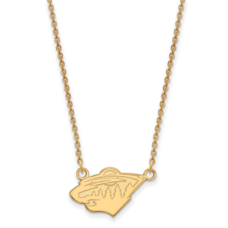 Gold Plated Sterling Silver Nhl Logoart Minnesota Wild Small Pendant 18 Inch Necklace