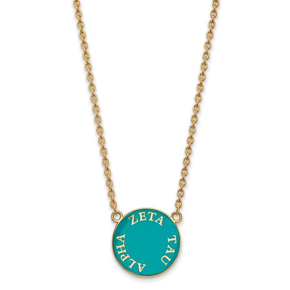 Gold Plated Sterling Silver Logoart Zeta Tau Alpha Sorority Text Large Color Enamel Pendant 18 Inch Necklace