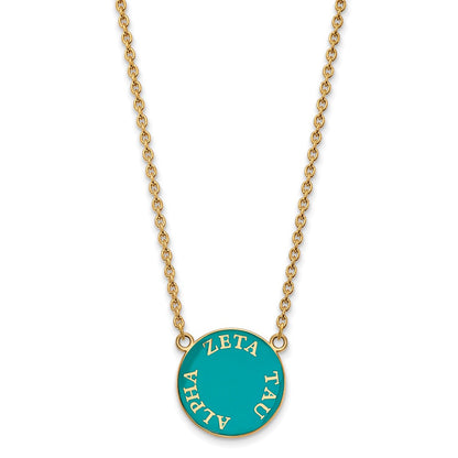 Gold Plated Sterling Silver Logoart Zeta Tau Alpha Sorority Text Large Color Enamel Pendant 18 Inch Necklace