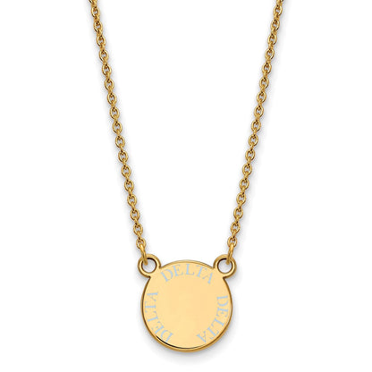 Gold Plated Sterling Silver Logoart Delta Sorority Text Small Color Enamel Pendant 18 Inch Necklace