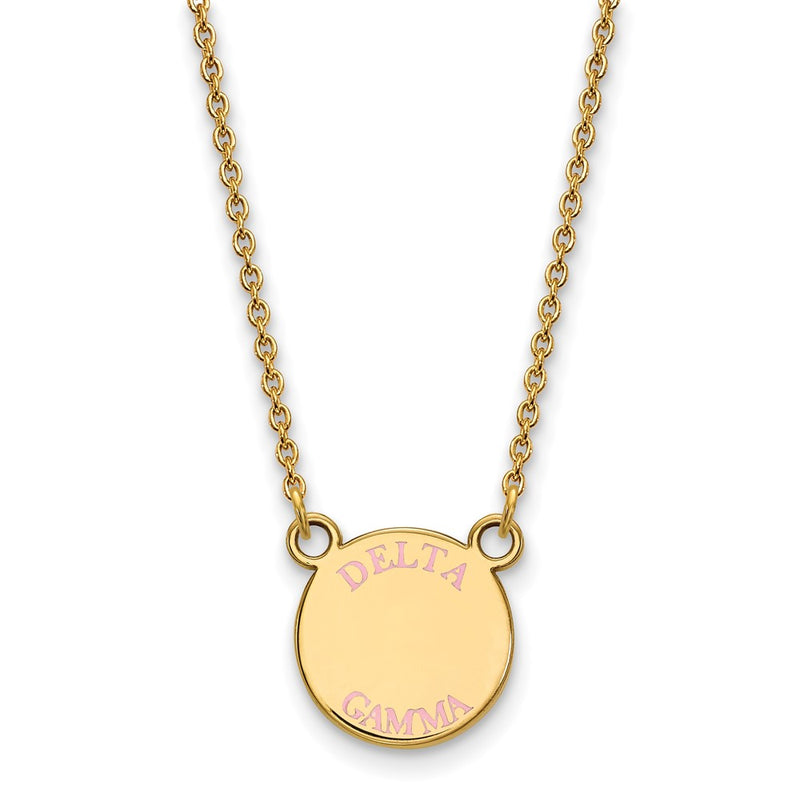 Gold Plated Sterling Silver Logoart Delta Gamma Sorority Text Small Color Enamel Pendant 18 Inch Necklace