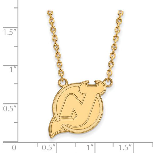 10K Yellow Gold Nhl Logoart New Jersey Devils Large Pendant 18 Inch Necklace