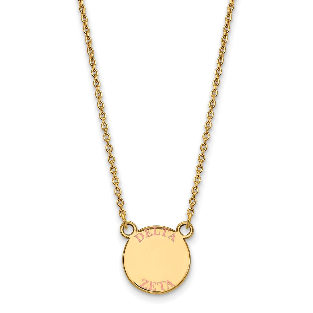 Gold Plated Sterling Silver Logoart Delta Zeta Sorority Text Small Color Enamel Pendant 18 Inch Necklace