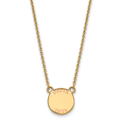 Gold Plated Sterling Silver Logoart Delta Zeta Sorority Text Small Color Enamel Pendant 18 Inch Necklace