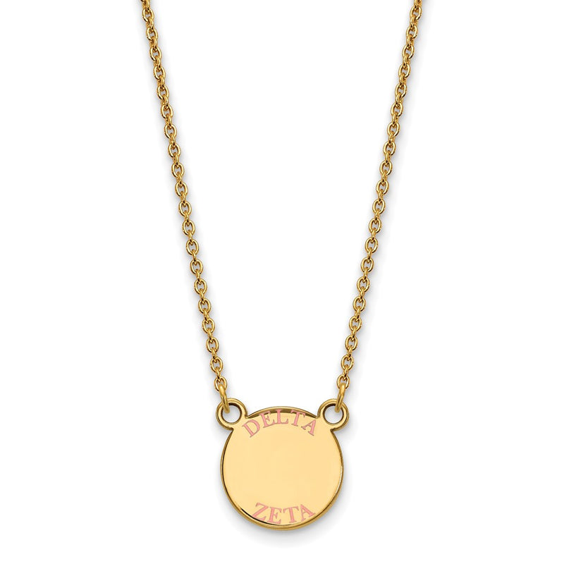 Gold Plated Sterling Silver Logoart Delta Zeta Sorority Text Small Color Enamel Pendant 18 Inch Necklace