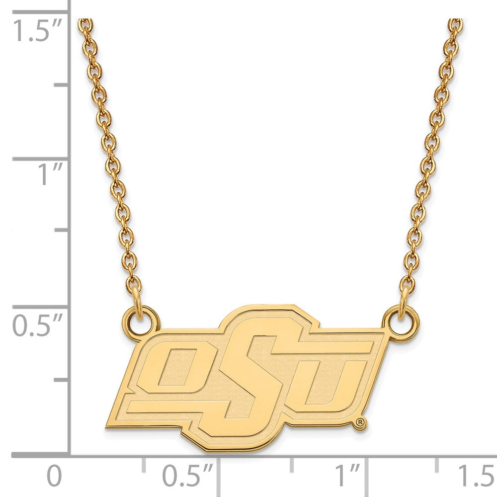 Gold Plated Sterling Silver Logoart Oklahoma State University O S U Small Pendant 18 Inch Necklace