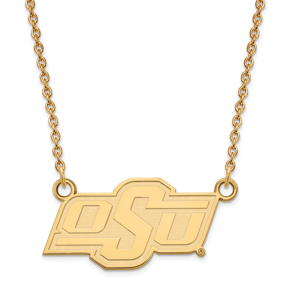 Gold Plated Sterling Silver Logoart Oklahoma State University O S U Small Pendant 18 Inch Necklace