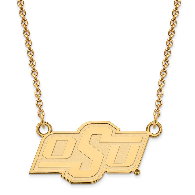 Gold Plated Sterling Silver Logoart Oklahoma State University O S U Small Pendant 18 Inch Necklace