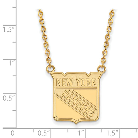 10K Yellow Gold Nhl Logoart New York Rangers Large Pendant 18 Inch Necklace