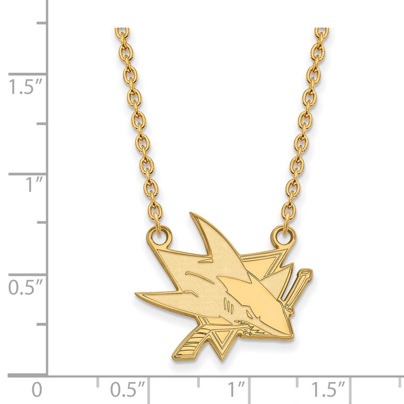 Gold Plated Sterling Silver Nhl Logoart San Jose Sharks Large Pendant 18 Inch Necklace