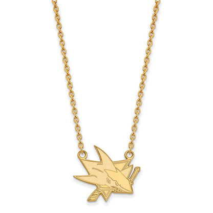 Gold Plated Sterling Silver Nhl Logoart San Jose Sharks Large Pendant 18 Inch Necklace