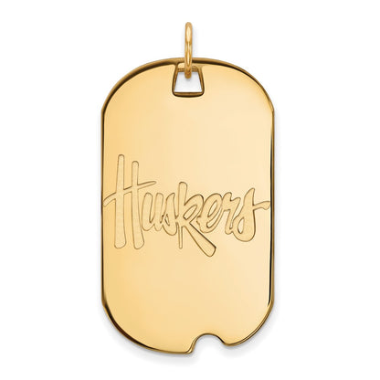Gold Plated Sterling Silver Logoart University Of Nebraska Huskers Large Dog Tag Pendant