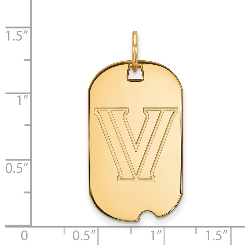 14K Yellow Gold Logoart Villanova University Letter V Small Dog Tag Pendant