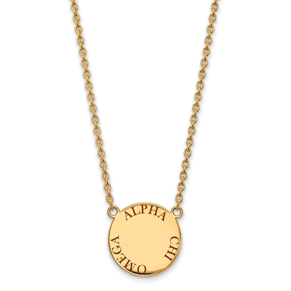 Gold Plated Sterling Silver Logoart Alpha Chi Omega Sorority Text Large Color Enamel Pendant 18 Inch Necklace