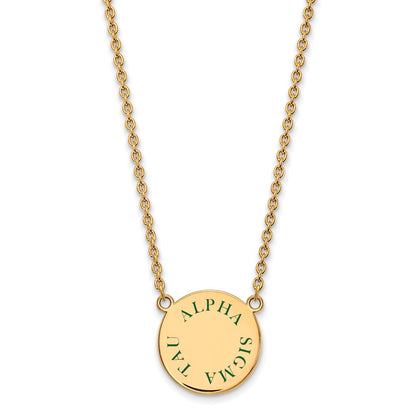 Gold Plated Sterling Silver Logoart Alpha Sigma Tau Sorority Text Large Color Enamel Pendant 18 Inch Necklace