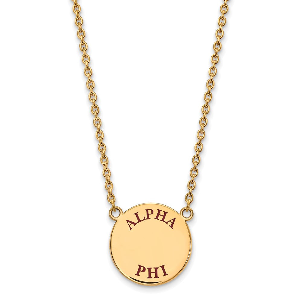 Gold Plated Sterling Silver Logoart Alpha Phi Sorority Text Large Color Enamel Pendant 18 Inch Necklace