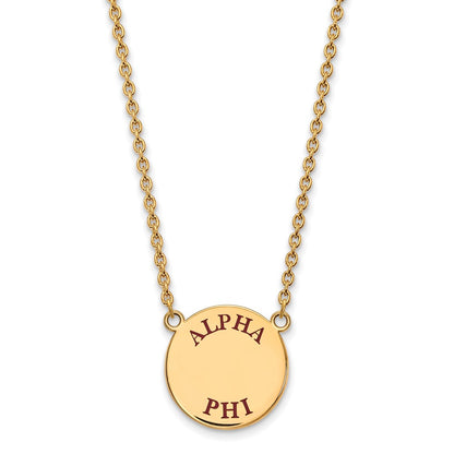 Gold Plated Sterling Silver Logoart Alpha Phi Sorority Text Large Color Enamel Pendant 18 Inch Necklace