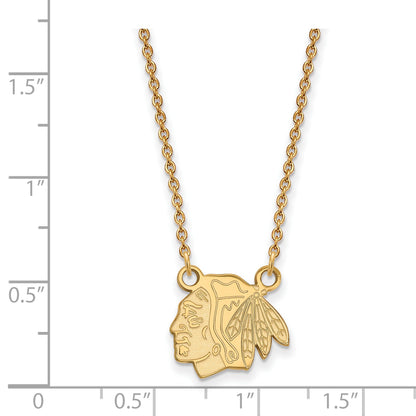 10K Yellow Gold Nhl Logoart Chicago Blackhawks Small Pendant 18 Inch Necklace