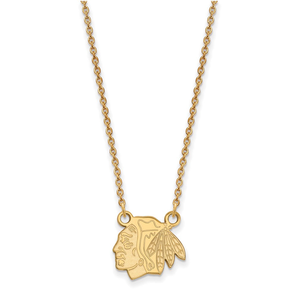 Gold Plated Sterling Silver Nhl Logoart Chicago Blackhawks Small Pendant 18 Inch Necklace