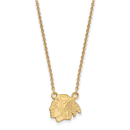 Gold Plated Sterling Silver Nhl Logoart Chicago Blackhawks Small Pendant 18 Inch Necklace