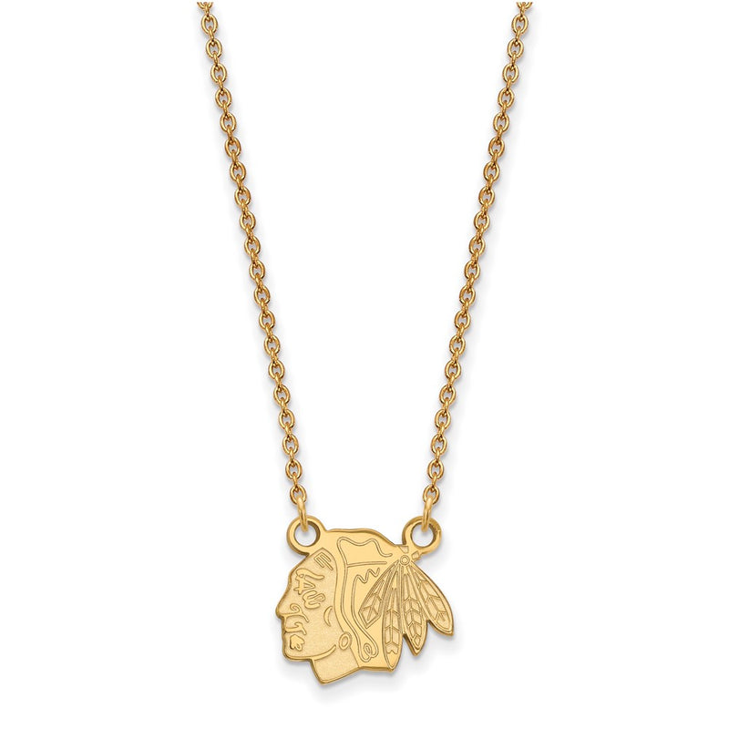 Gold Plated Sterling Silver Nhl Logoart Chicago Blackhawks Small Pendant 18 Inch Necklace