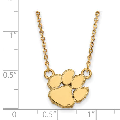 14K Yellow Gold Logoart Clemson University Tiger Paw Small Pendant 18 Inch Necklace