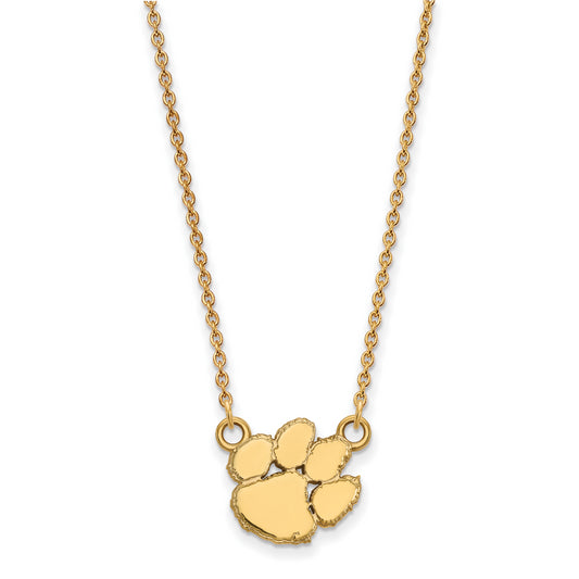 10K Yellow Gold Logoart Clemson University Tiger Paw Small Pendant 18 Inch Necklace