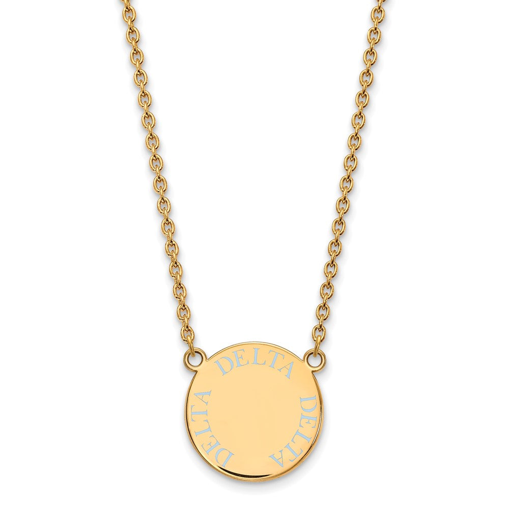 Gold Plated Sterling Silver Logoart Delta Sorority Text Large Color Enamel Pendant 18 Inch Necklace