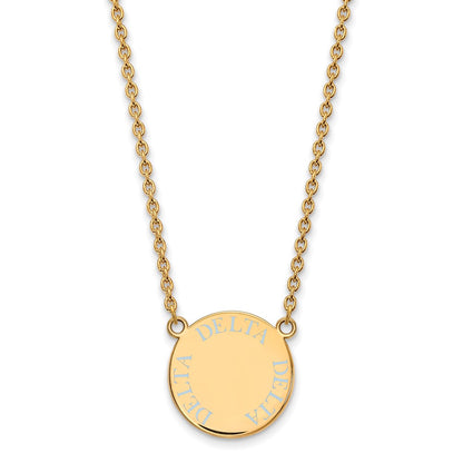 Gold Plated Sterling Silver Logoart Delta Sorority Text Large Color Enamel Pendant 18 Inch Necklace