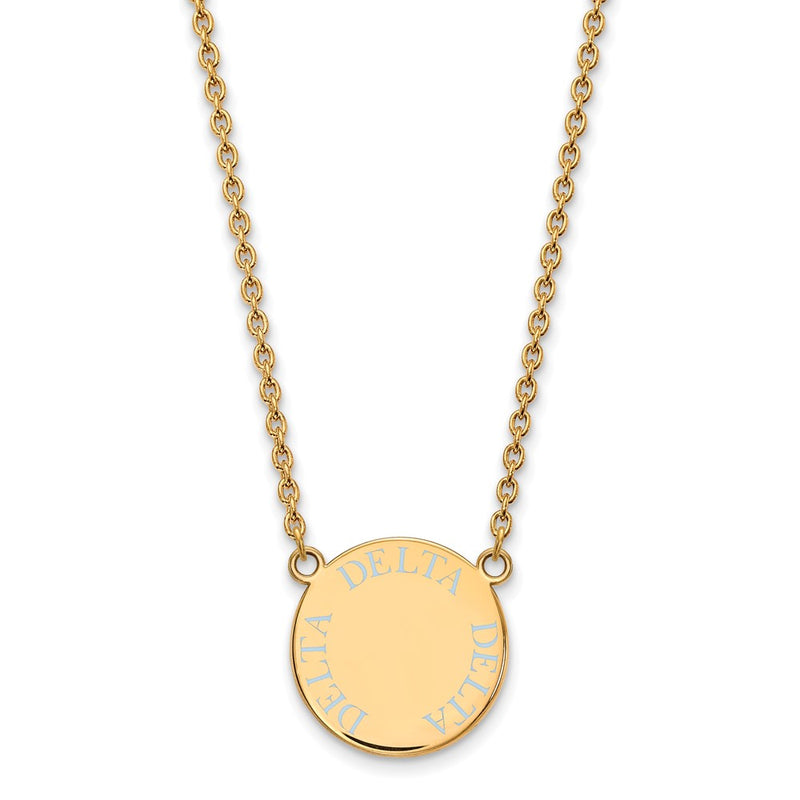 Gold Plated Sterling Silver Logoart Delta Sorority Text Large Color Enamel Pendant 18 Inch Necklace