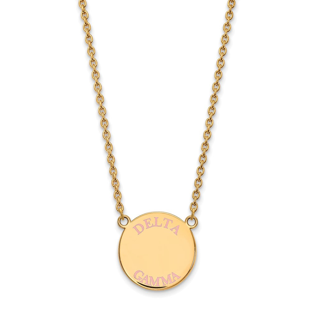 Gold Plated Sterling Silver Logoart Delta Gamma Sorority Text Large Color Enamel Pendant 18 Inch Necklace