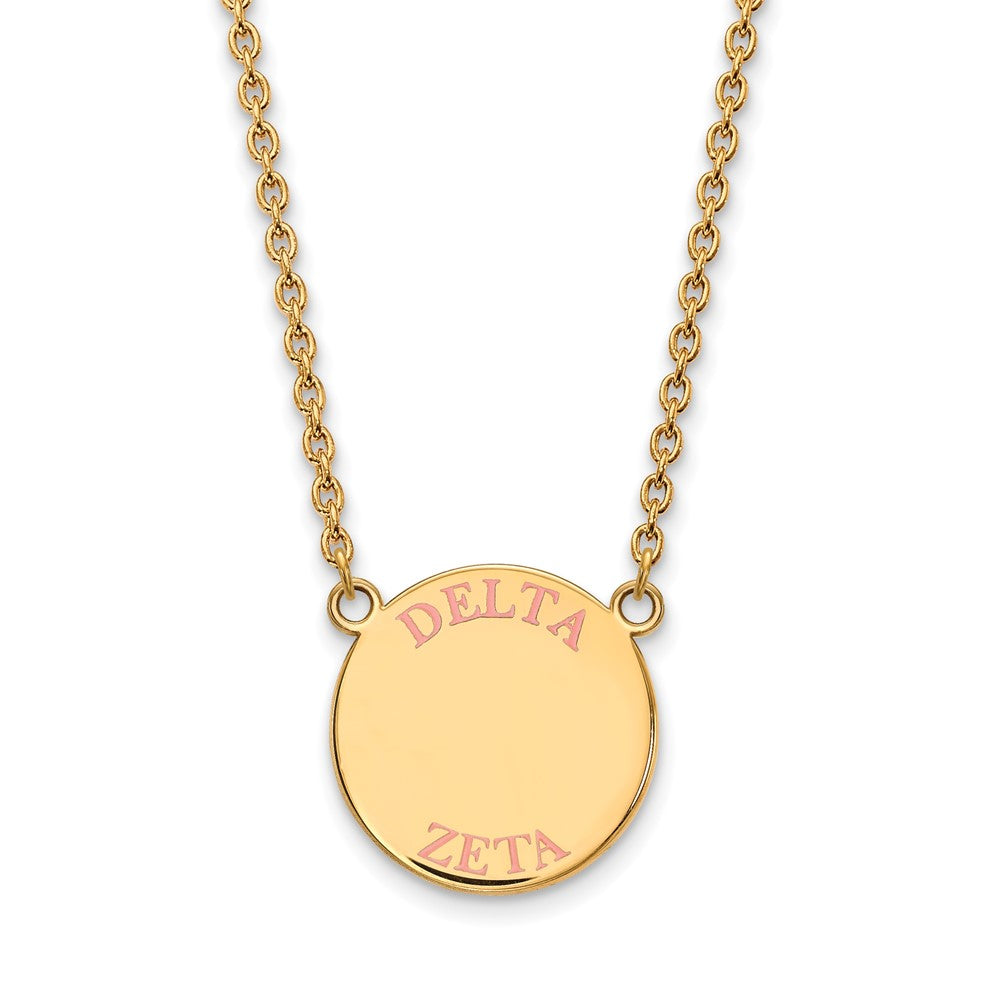 Gold Plated Sterling Silver Logoart Delta Zeta Sorority Text Large Color Enamel Pendant 18 Inch Necklace