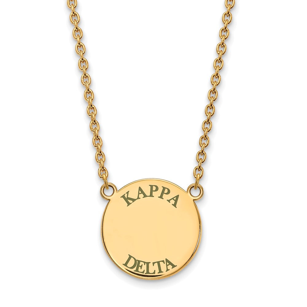 Gold Plated Sterling Silver Logoart Kappa Delta Sorority Text Large Color Enamel Pendant 18 Inch Necklace