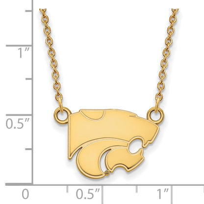Gold Plated Sterling Silver Logoart Kansas State University Wildcat Small Pendant 18 Inch Necklace