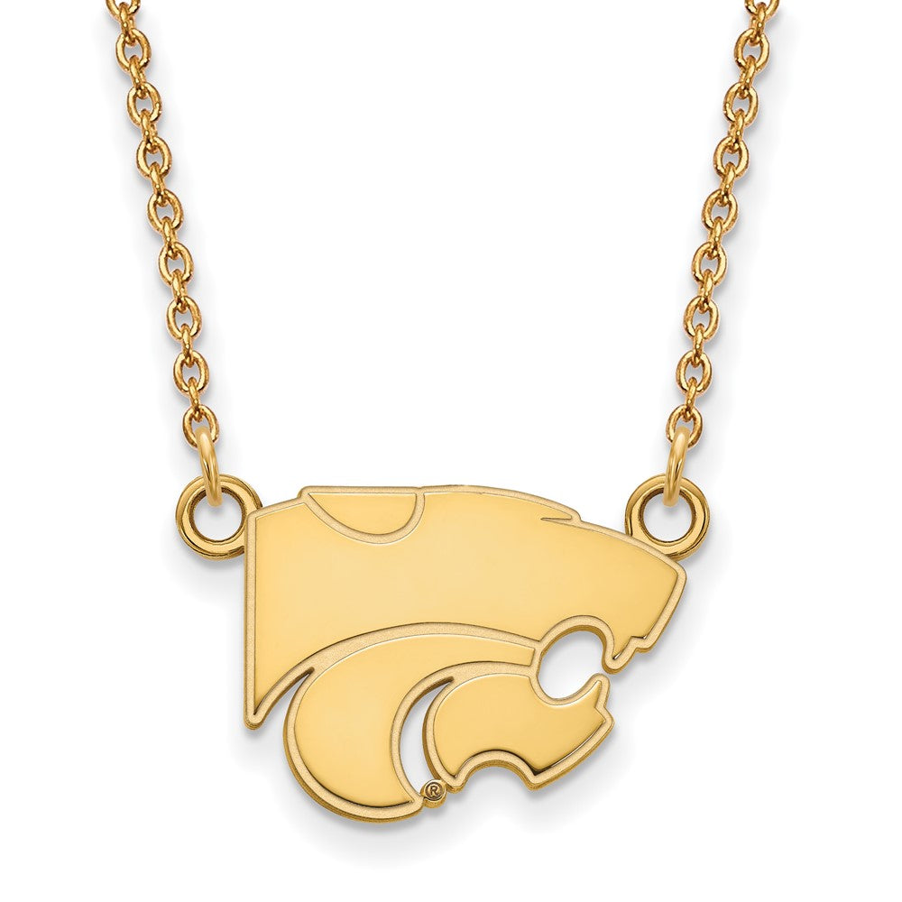 Gold Plated Sterling Silver Logoart Kansas State University Wildcat Small Pendant 18 Inch Necklace
