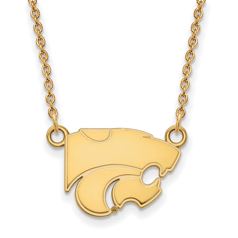 Gold Plated Sterling Silver Logoart Kansas State University Wildcat Small Pendant 18 Inch Necklace