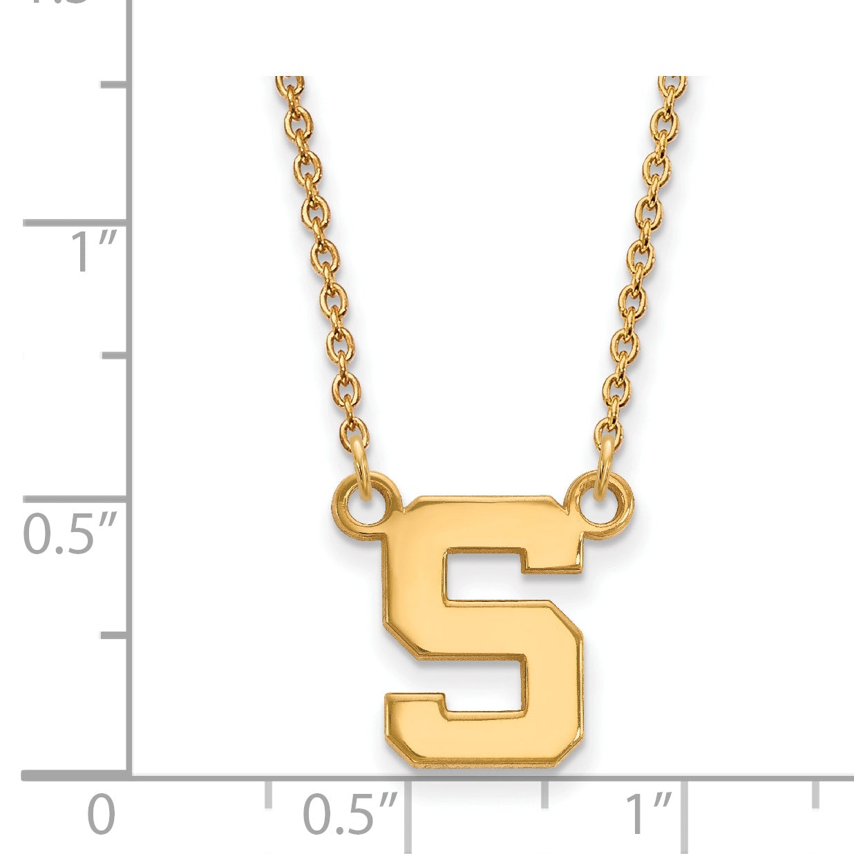 10K Yellow Gold Logoart Michigan State University Letter S Small Pendant 18 Inch Necklace
