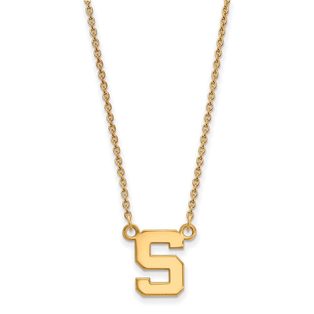 Gold Plated Sterling Silver Logoart Michigan State University Letter S Small Pendant 18 Inch Necklace